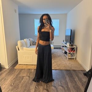 Black Strapless Top and Wide-Leg Pants